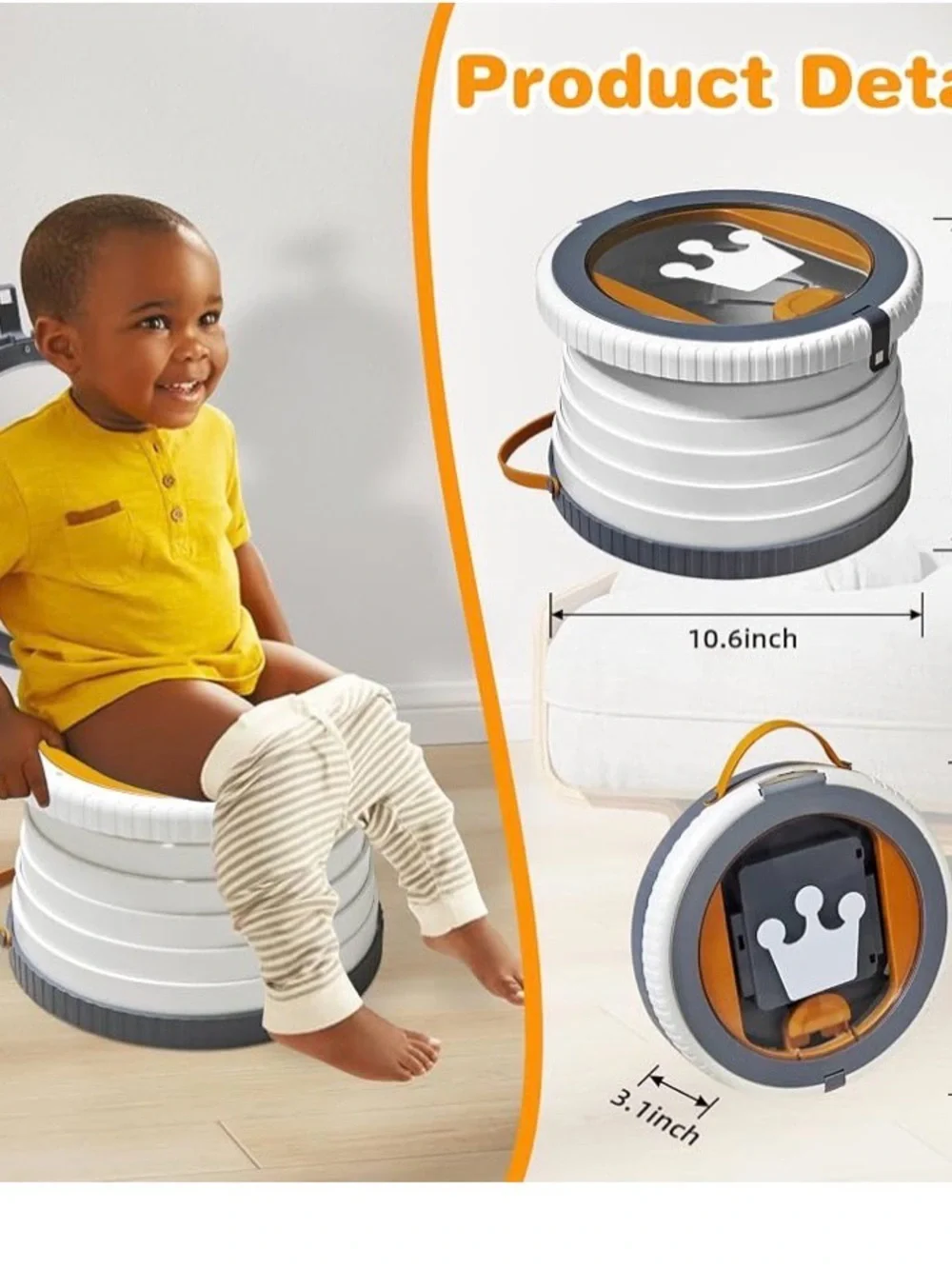 Portable Collapsible Child Potty Seat in White & Mustard
